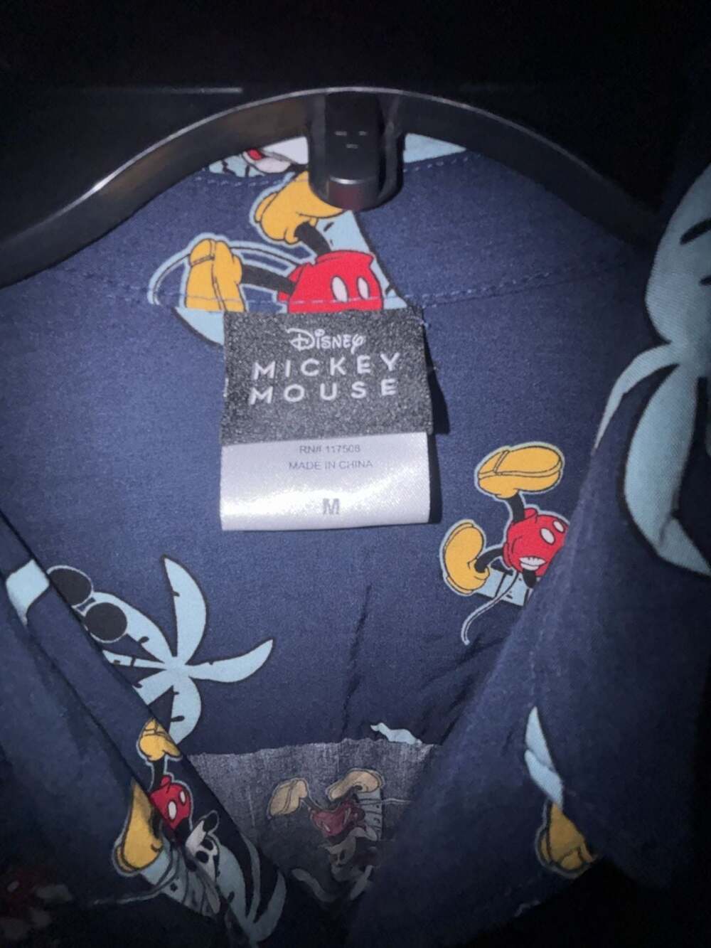 Disney Mickey Mouse Mens Hawaiian Button Down Palm Tree Camp Shirt Size M